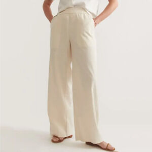 Marine Layer Allison Cream Wide Leg Elastic Waist Hemp Blend Pants Size XLarge